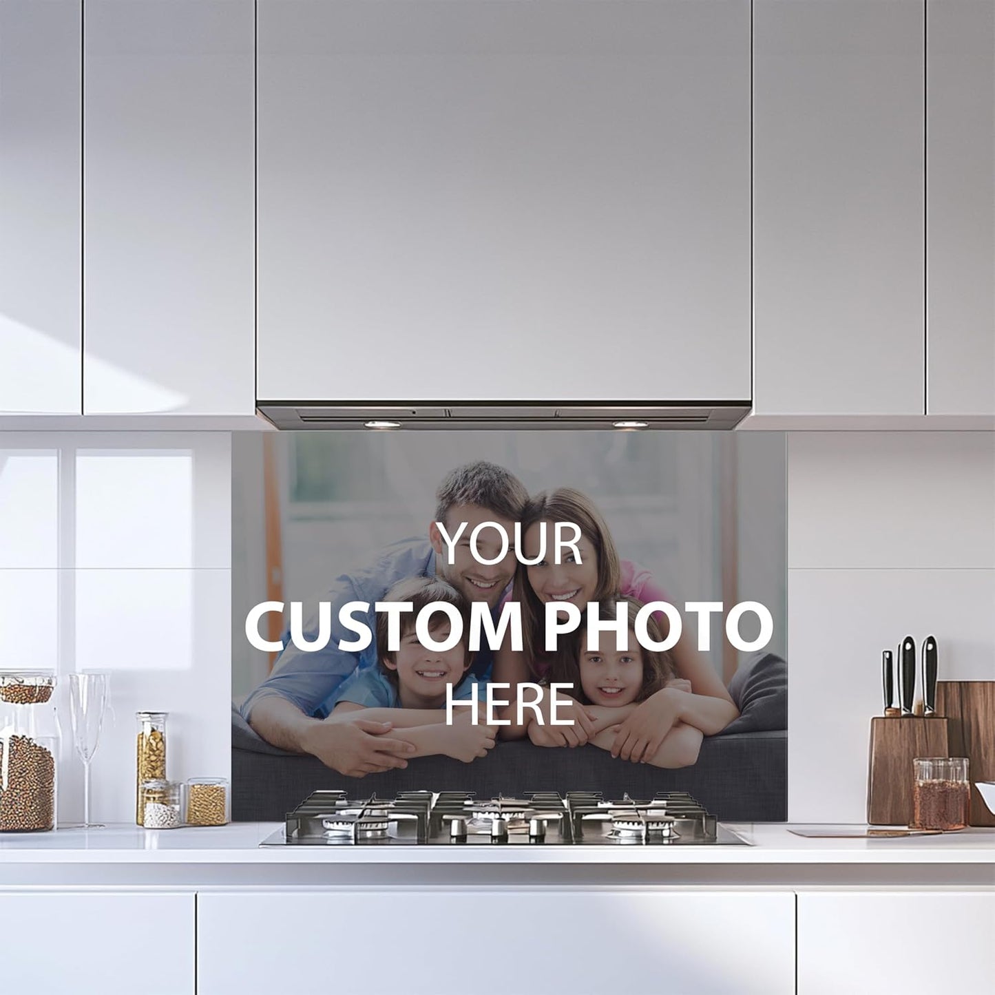 Modern kitchen with a custom photo backsplash