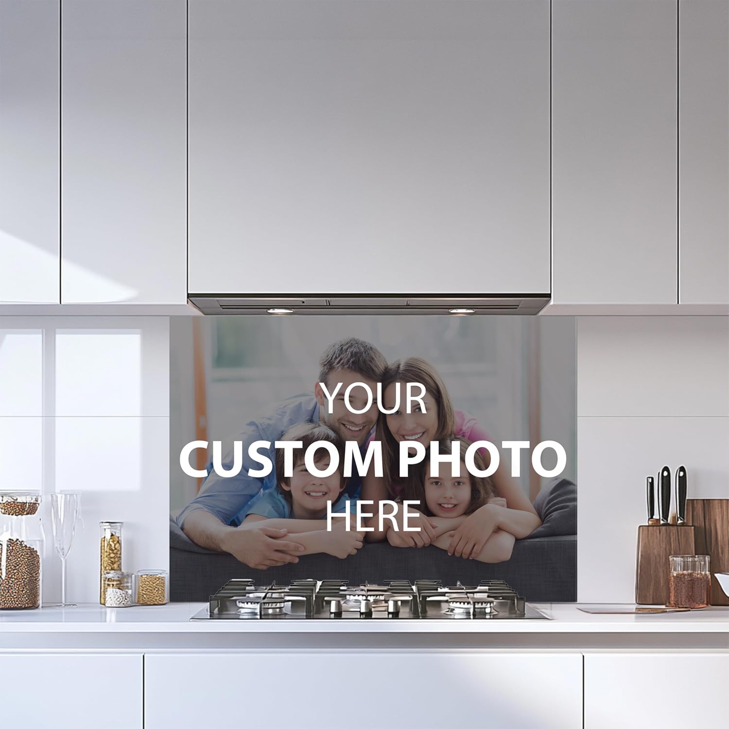Modern kitchen with a custom photo backsplash