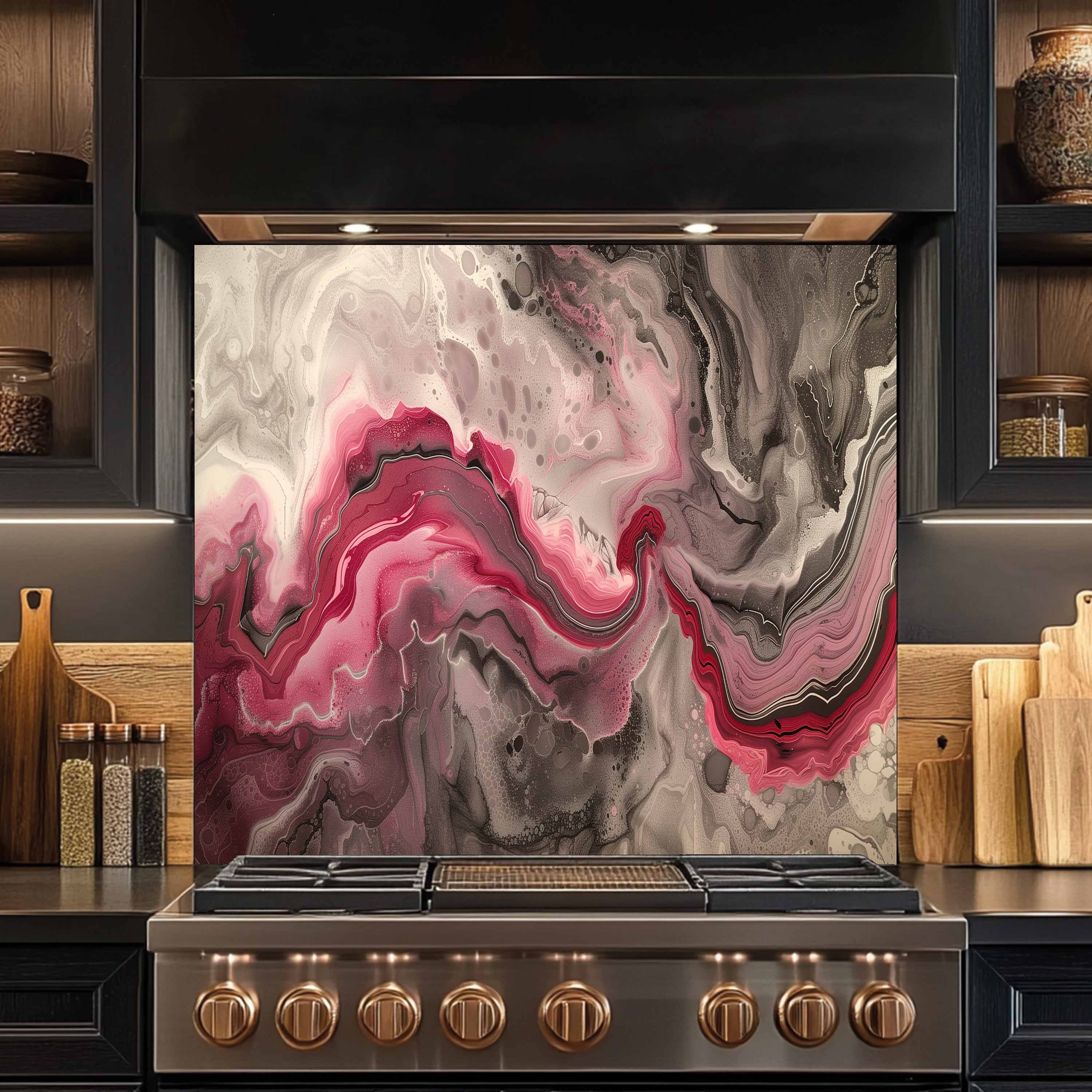 Tempered Glass Backsplash – Raspberry Smoke Flow | Modern Kitchen Panel ...
