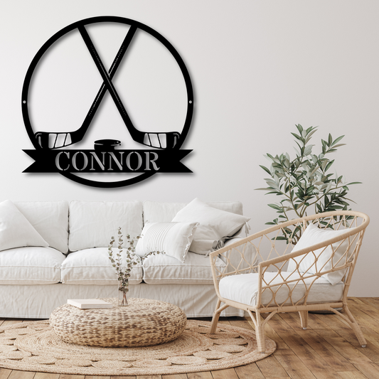 Custom Hockey Sticks Metal Wall Art with Name