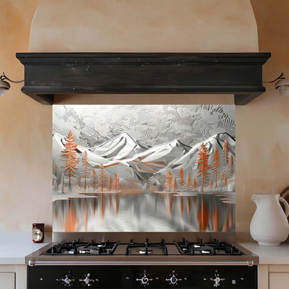 Silver Pines – Tempered Glass Backsplash for Kitchen – Mountain Forest Kitchen Splashback