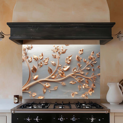 Luminous Branches – Tempered Glass Backsplash for Kitchen – Botanical Splashback