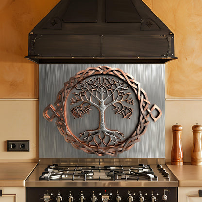 Decorative backsplash above a stove in a kitchen setting
