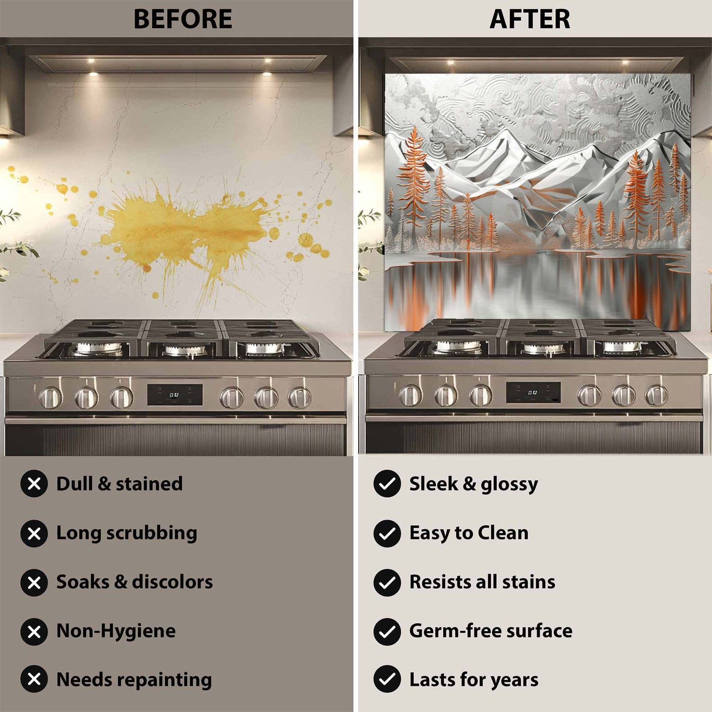 Silver Pines – Tempered Glass Backsplash for Kitchen – Mountain Forest Kitchen Splashback
