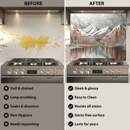 Silver Pines – Tempered Glass Backsplash for Kitchen – Mountain Forest Kitchen Splashback