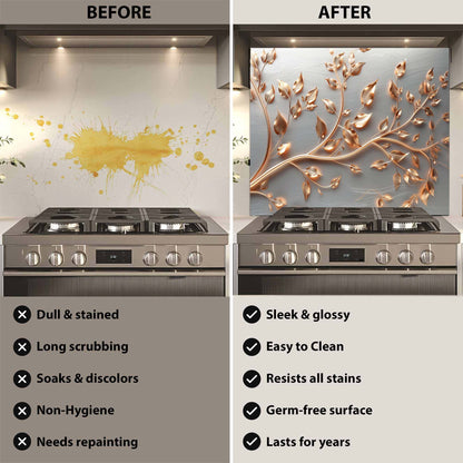 Luminous Branches – Tempered Glass Backsplash for Kitchen – Botanical Splashback
