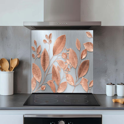 Rose Gold Leaves – Tempered Glass Backsplash for Kitchen – Botanical Kitchen Splashback