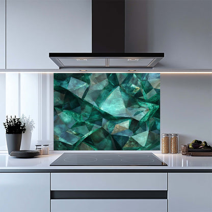 Modern kitchen with a green abstract patterned glass backsplash