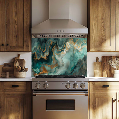 Modern kitchen with a stainless steel oven and decorative backsplash