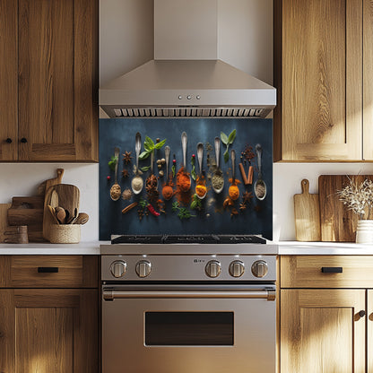 Kitchen with wooden cabinets, stainless steel stove, and decorative backsplash.